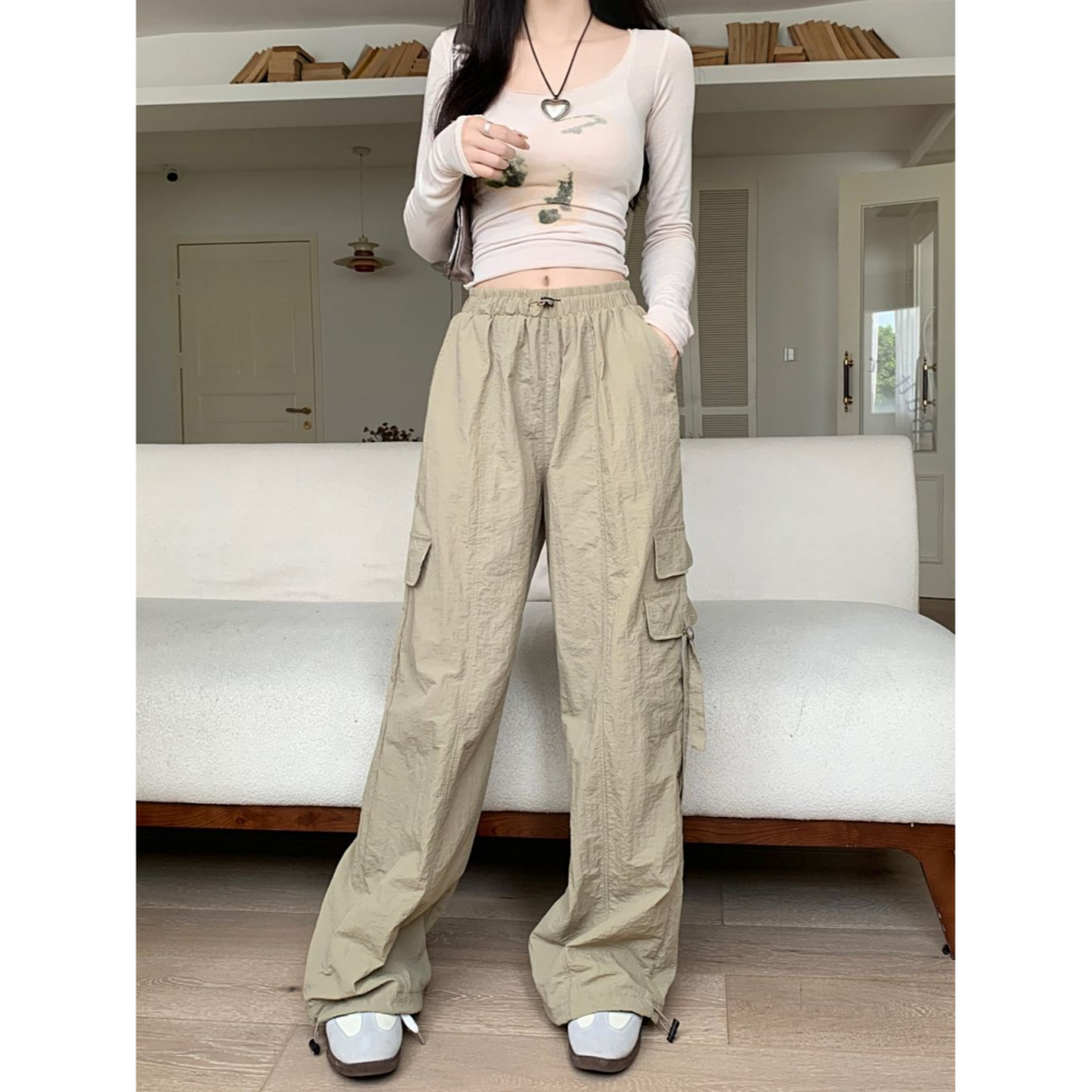 A113✨美式/多巴胺穿搭/工裝褲/Y2K/紫色/休閒長褲/縮口褲/口袋/刷刷褲/涮涮褲/尼龍/快乾褲/防曬/長褲/直筒-細節圖3