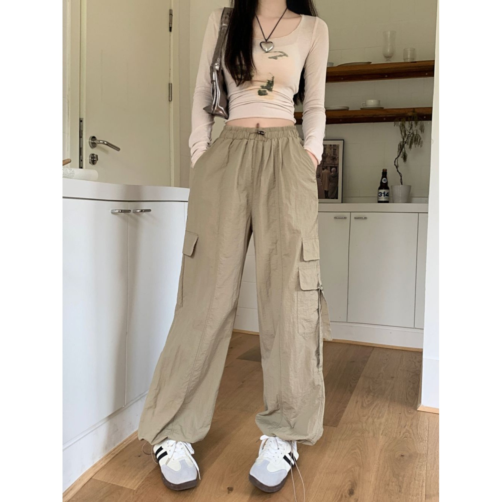 A113✨美式/多巴胺穿搭/工裝褲/Y2K/紫色/休閒長褲/縮口褲/口袋/刷刷褲/涮涮褲/尼龍/快乾褲/防曬/長褲/直筒-細節圖5