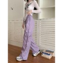 A113✨美式/多巴胺穿搭/工裝褲/Y2K/紫色/休閒長褲/縮口褲/口袋/刷刷褲/涮涮褲/尼龍/快乾褲/防曬/長褲/直筒-規格圖9