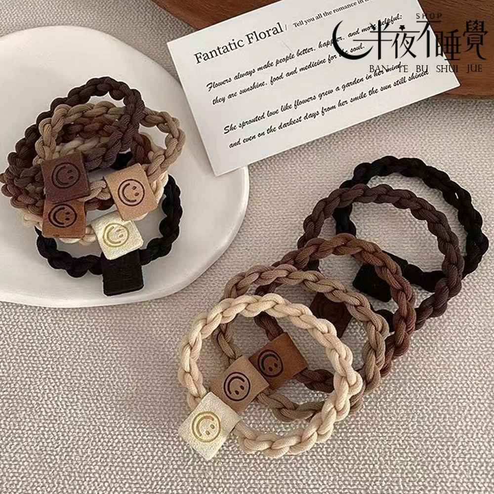 【smile系列】微笑高彈力髮圈 微笑標籤｜素色髮圈｜麻花髮花｜馬尾｜包子頭【K00039】-細節圖2