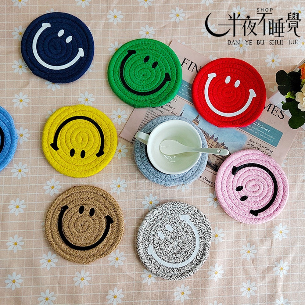 【smile系列】微笑織編杯墊   小｜大  ｜ 隔熱墊   杯墊｜餐墊｜造型杯墊｜ 微笑｜笑臉｜拍照小物-細節圖3