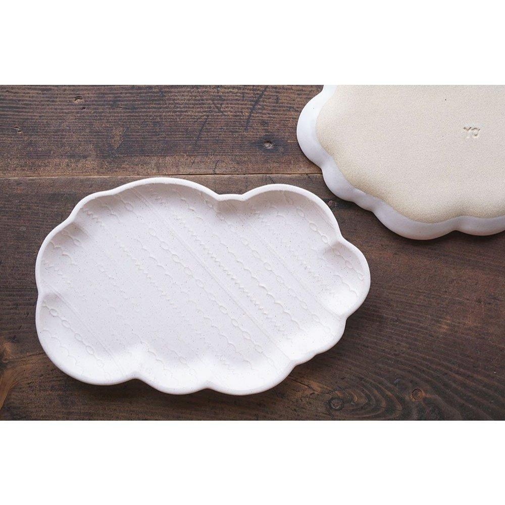 ｜隱隱選物｜【現貨】益子燒 吉澤窯/職人手作  益子燒 蓬鬆白色雲盤-細節圖4