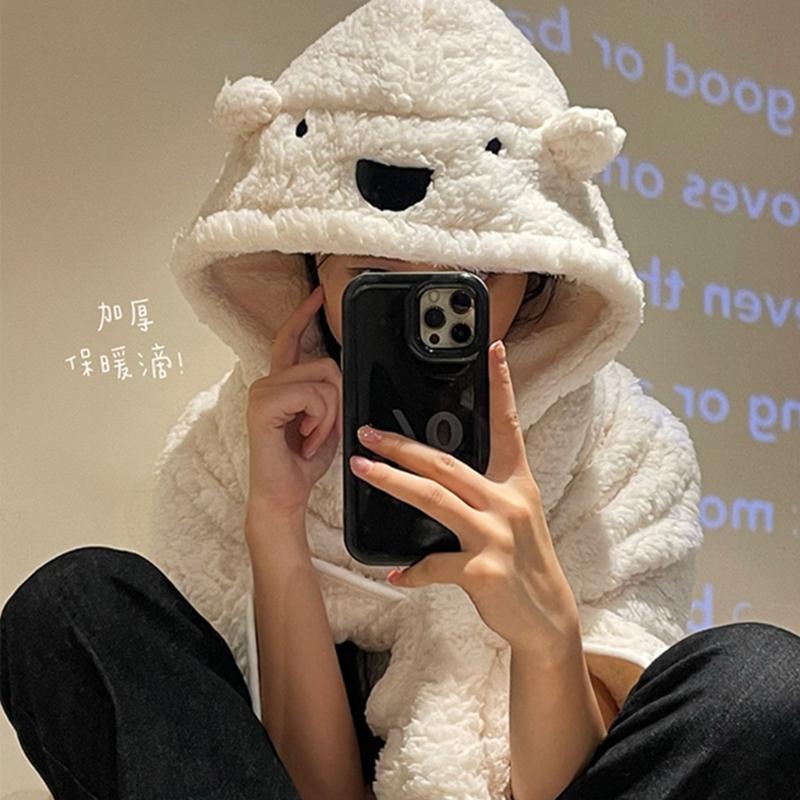 小熊絨毛披肩斗篷【酪旅子】披風毛毯 保暖毛毯 帶帽斗篷 小熊毛毯 披肩 披風斗篷 披肩 冬季防寒 午睡毯 【0250】-細節圖5