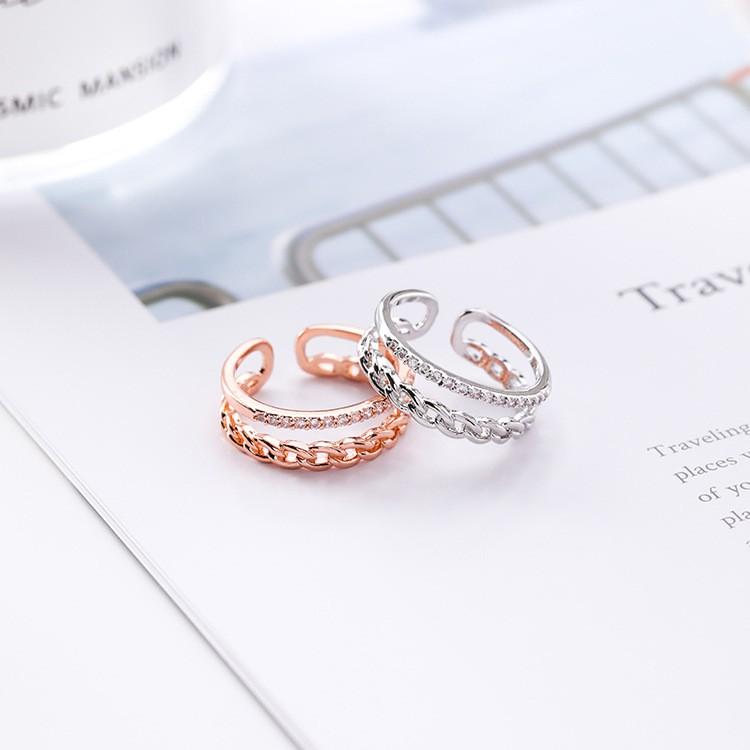 【Miss.情人節】日韓學生時尚開口麻花鏈條戒指 復古誇張潮人 微鑲鋯石個性女戒指指環 1026-細節圖2