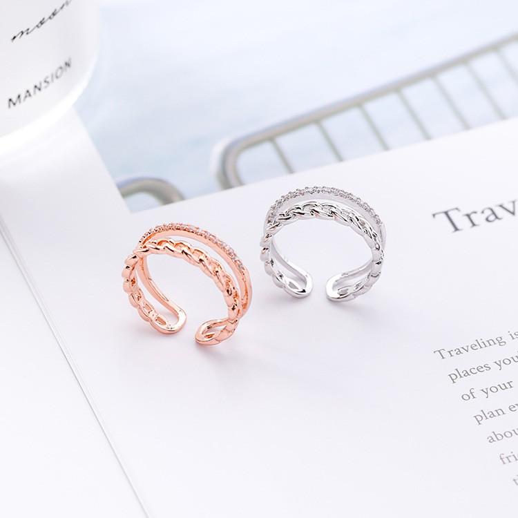【Miss.情人節】日韓學生時尚開口麻花鏈條戒指 復古誇張潮人 微鑲鋯石個性女戒指指環 1026-細節圖3
