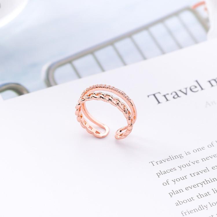 【Miss.情人節】日韓學生時尚開口麻花鏈條戒指 復古誇張潮人 微鑲鋯石個性女戒指指環 1026-細節圖5