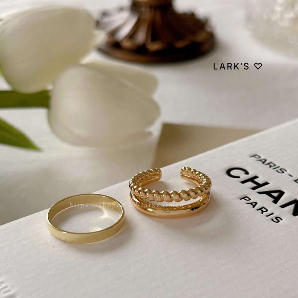 𝗟𝗔𝗥𝗞＇𝗦 ♡ 現貨｜合金 雙圈麻花 2入 戒指組 光面戒 開口戒-細節圖2
