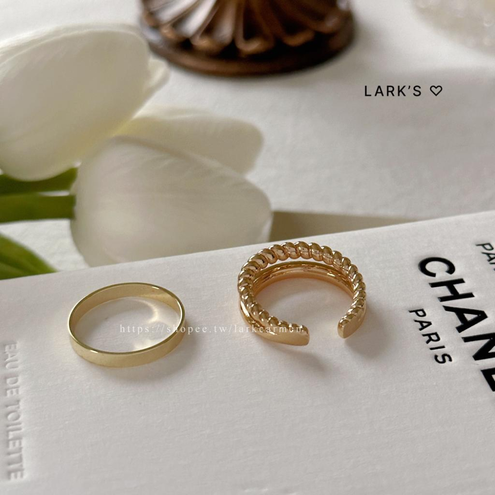𝗟𝗔𝗥𝗞＇𝗦 ♡ 現貨｜合金 雙圈麻花 2入 戒指組 光面戒 開口戒-細節圖3