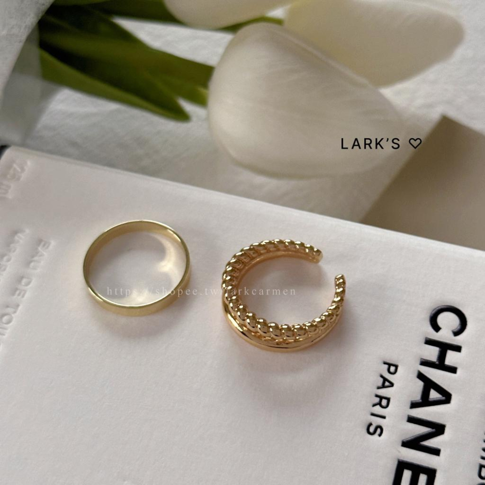 𝗟𝗔𝗥𝗞＇𝗦 ♡ 現貨｜合金 雙圈麻花 2入 戒指組 光面戒 開口戒-細節圖4