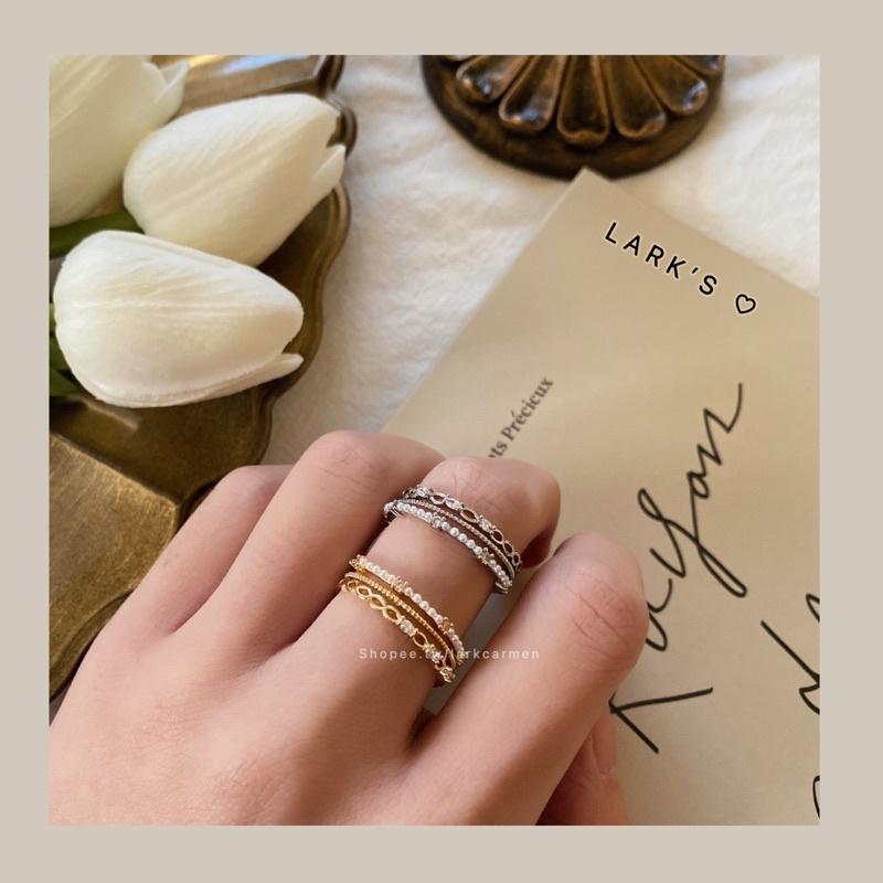 𝗟𝗔𝗥𝗞＇𝗦 ♡ 現貨｜合金 闆娘自留🪞輕奢馬眼鑽珍珠排鑽 戒指 開口戒指｜2色-細節圖5