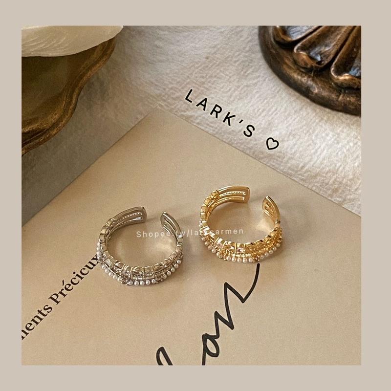 𝗟𝗔𝗥𝗞＇𝗦 ♡ 現貨｜合金 闆娘自留🪞輕奢馬眼鑽珍珠排鑽 戒指 開口戒指｜2色-細節圖6