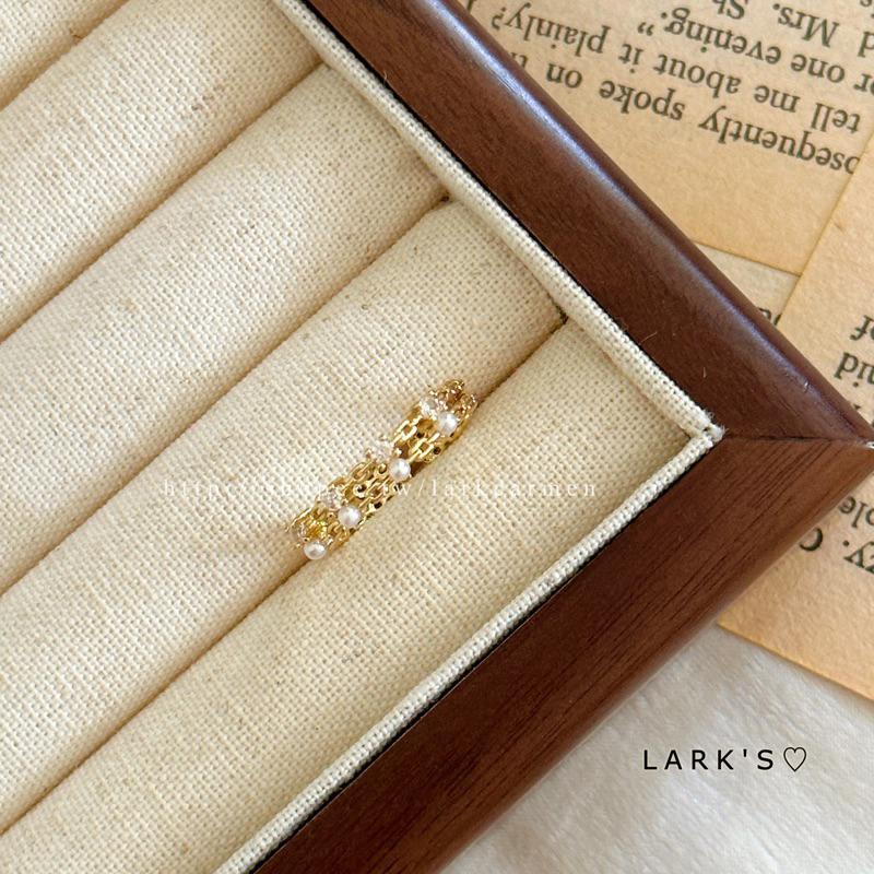 𝗟𝗔𝗥𝗞＇𝗦 ♡ 現貨｜合金 輕奢質感 珍珠鋯石雙鍊 戒指 開口戒指-細節圖6