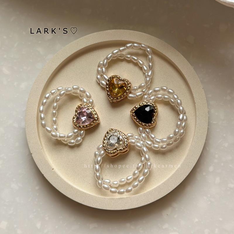 𝗟𝗔𝗥𝗞＇𝗦 ♡ 現貨｜特惠款⭐巴洛克式 復古仿愛心鑽雙層珍珠戒指｜𝟒色-細節圖3