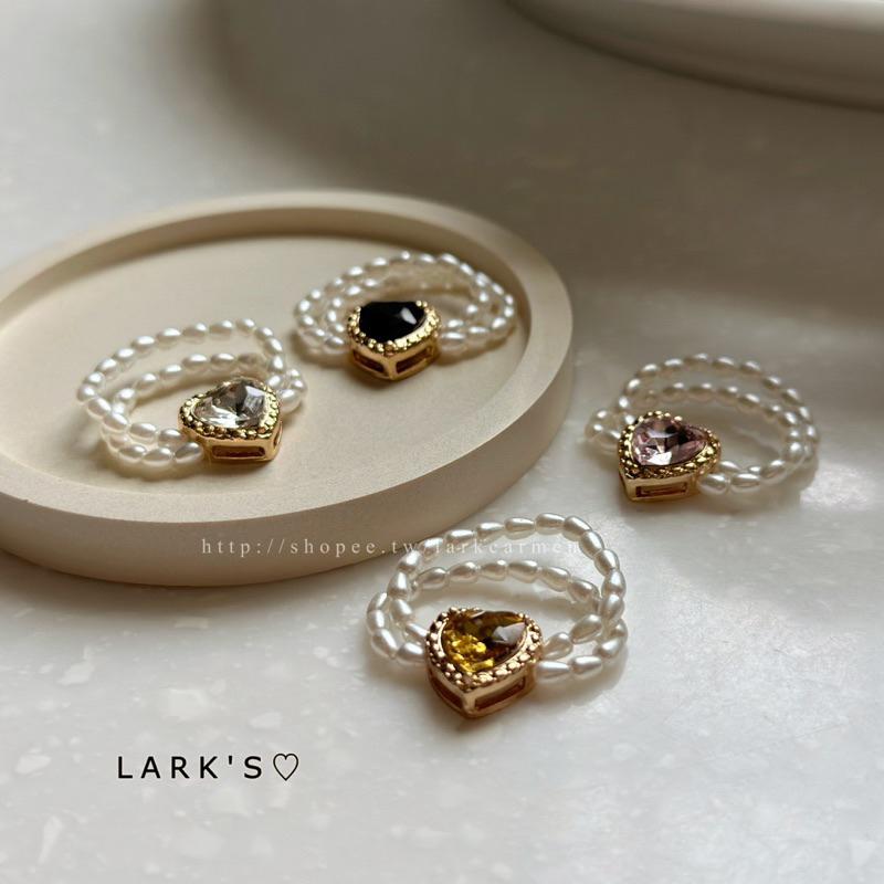 𝗟𝗔𝗥𝗞＇𝗦 ♡ 現貨｜特惠款⭐巴洛克式 復古仿愛心鑽雙層珍珠戒指｜𝟒色-細節圖4