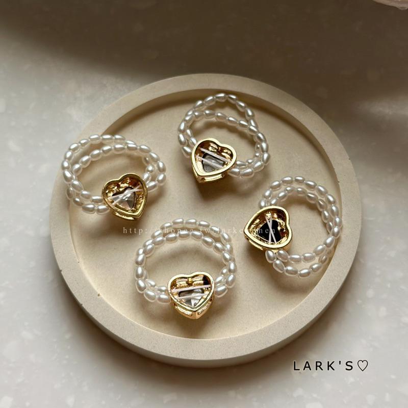 𝗟𝗔𝗥𝗞＇𝗦 ♡ 現貨｜特惠款⭐巴洛克式 復古仿愛心鑽雙層珍珠戒指｜𝟒色-細節圖5