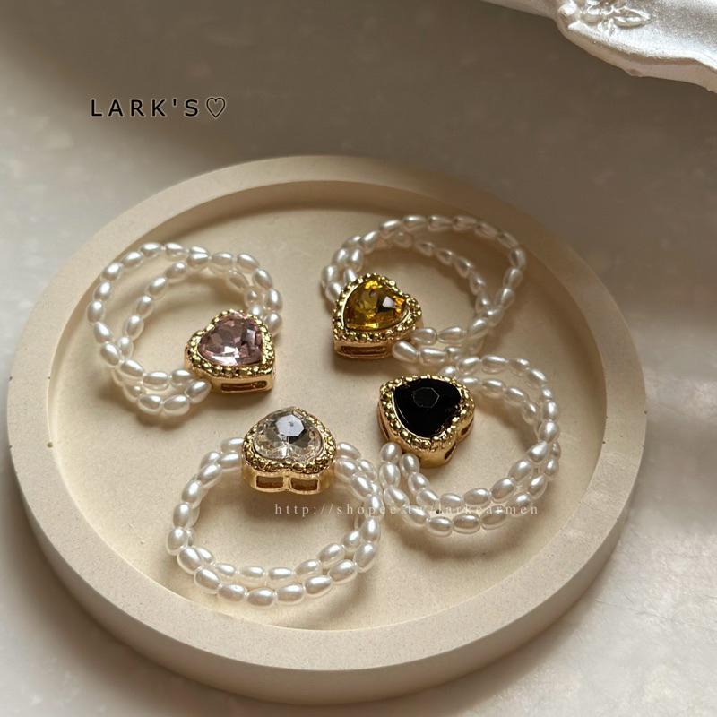 𝗟𝗔𝗥𝗞＇𝗦 ♡ 現貨｜特惠款⭐巴洛克式 復古仿愛心鑽雙層珍珠戒指｜𝟒色-細節圖6