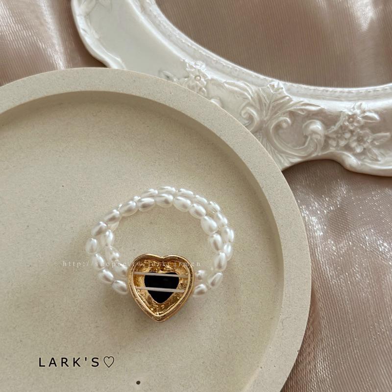 𝗟𝗔𝗥𝗞＇𝗦 ♡ 現貨｜特惠款⭐巴洛克式 復古仿愛心鑽雙層珍珠戒指｜𝟒色-細節圖7