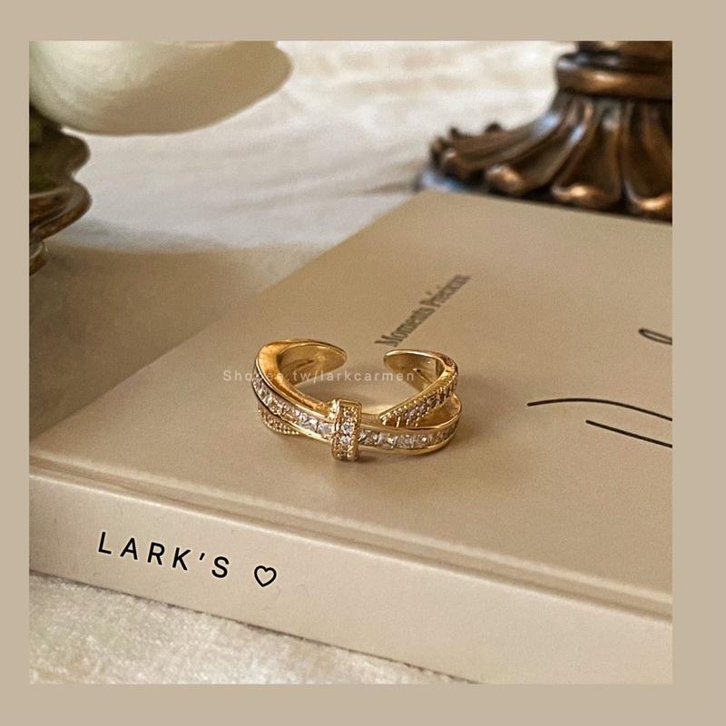 𝗟𝗔𝗥𝗞＇𝗦 ♡ 現貨｜合金 奢華滿鑽打結排鑽鋯石戒指 開口戒指-細節圖3