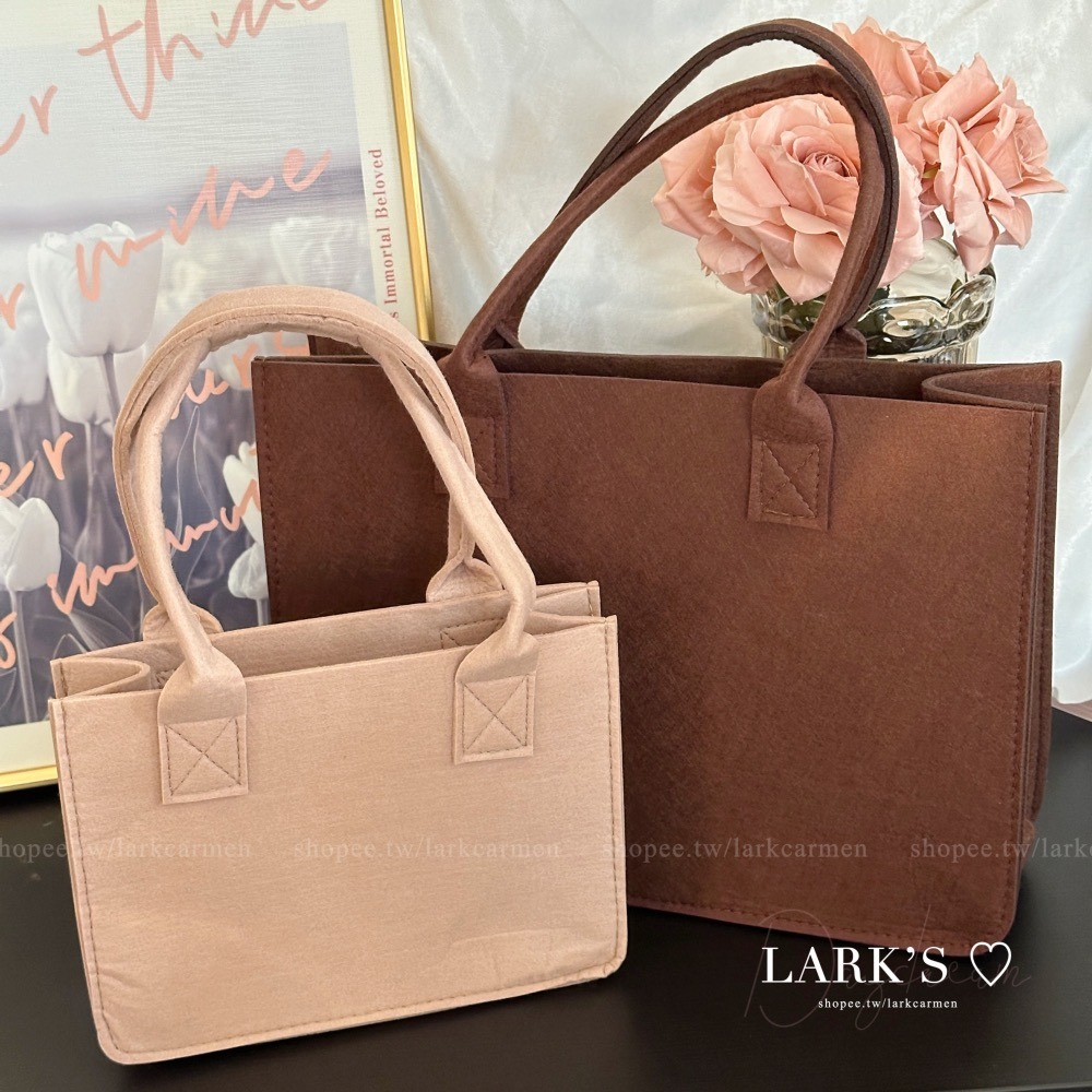 𝗟𝗔𝗥𝗞＇𝗦 ♡ 現貨｜自訂款 ♥︎ 摩卡奶茶粗毛氈手提袋 手提托特包 毛氈包 便當袋-細節圖4