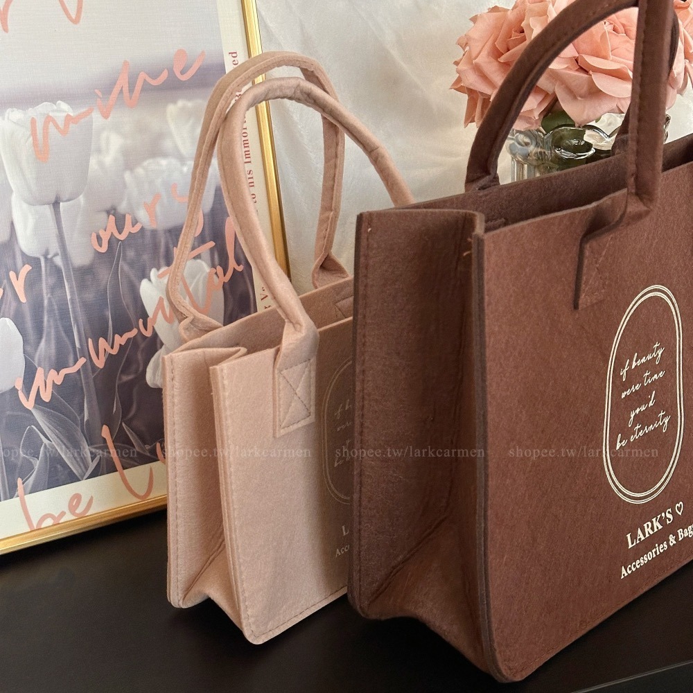 𝗟𝗔𝗥𝗞＇𝗦 ♡ 現貨｜自訂款 ♥︎ 摩卡奶茶粗毛氈手提袋 手提托特包 毛氈包 便當袋-細節圖5