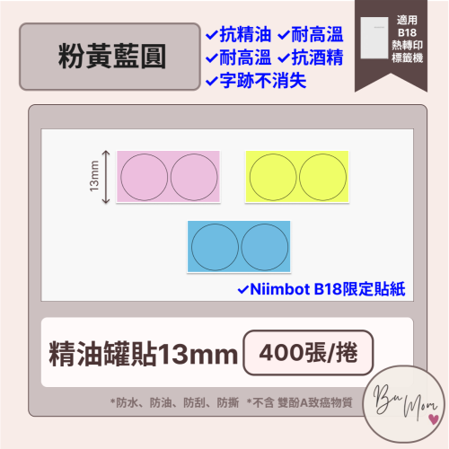 【B18 精臣標籤機熱轉印專用】❤圓貼系列❤ 粉黃藍圓