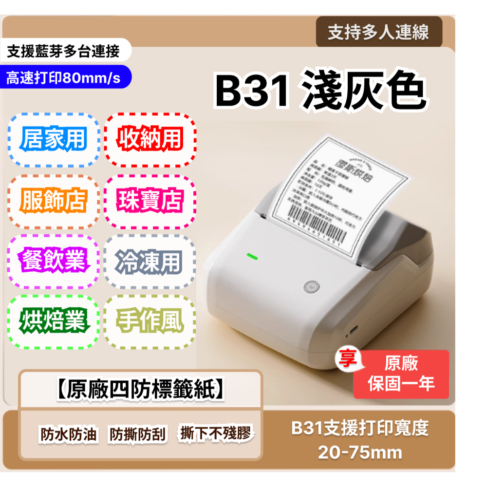 【台灣總代理公司貨】精臣標籤機 B31標籤機 B1升級版 列印寬度20-75mm 標籤貼紙機 支持接入第三方系統-規格圖7