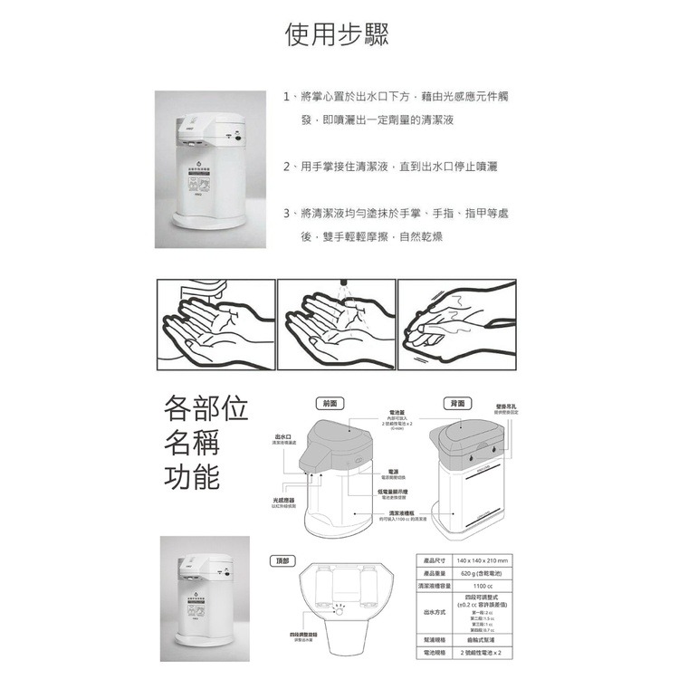 HM2 自動手指消毒器 ST-D01 (白色) 贈 清潔抗菌乾洗手液(茶樹草本) 1000ml/瓶 專品藥局-細節圖2