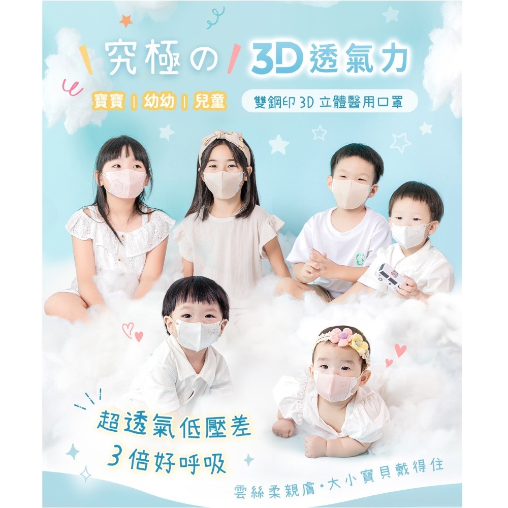 明基 幸福物語 幼幼/寶寶/兒童系列 究極の3D立體醫療口罩 多色任選 10片/盒 專品藥局-細節圖2