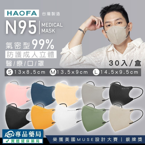 HAOFA N95 氣密型99%防護成人兒童立體醫療口罩 XS/S/M/L 任選 30入/盒 (防霾PM2.5)