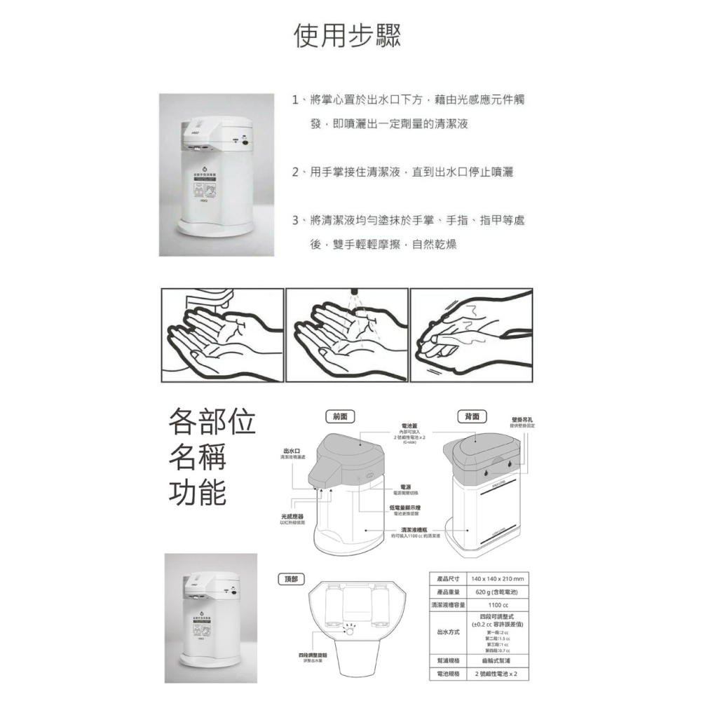 HM3 自動手指消毒器 ST-D03 (白色) 贈 清潔抗菌乾洗手液(茶樹草本) 1000ml/瓶 專品藥局-細節圖3