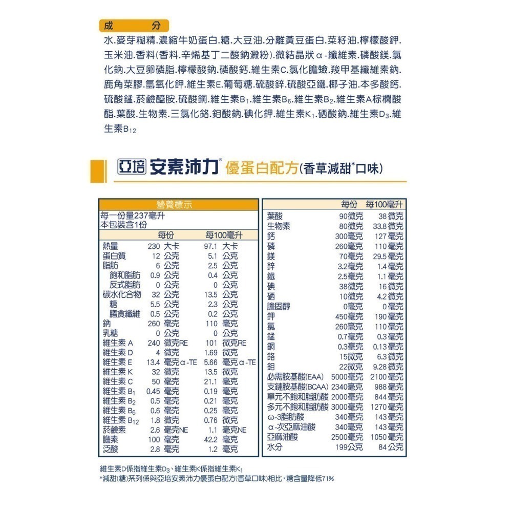 2024.12 亞培 安素沛力 優蛋白配方 (香草減甜) 237mlX24罐/箱 (實體店面公司貨) 專品藥局-細節圖3