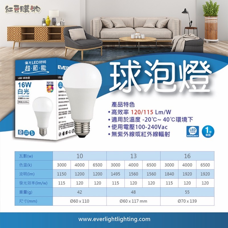 億光 節能 LED燈泡 E27 燈泡 燈 LED 燈泡 省電燈泡10W 13W 16W-細節圖2