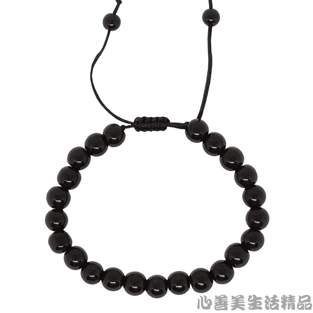 【台灣現貨】8mm天然黑曜石 黑曜石 手鍊 串珠手鍊 手珠 招財手鍊 防小人 避邪 編織繩自由調整寬度-細節圖2
