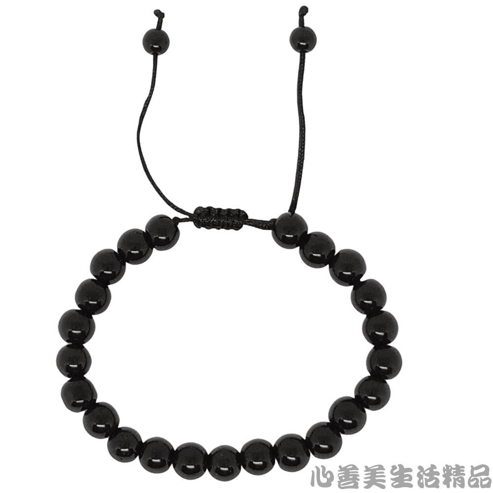 【台灣現貨】8mm天然黑曜石 黑曜石 手鍊 串珠手鍊 手珠 招財手鍊 防小人 避邪 編織繩自由調整寬度-細節圖4