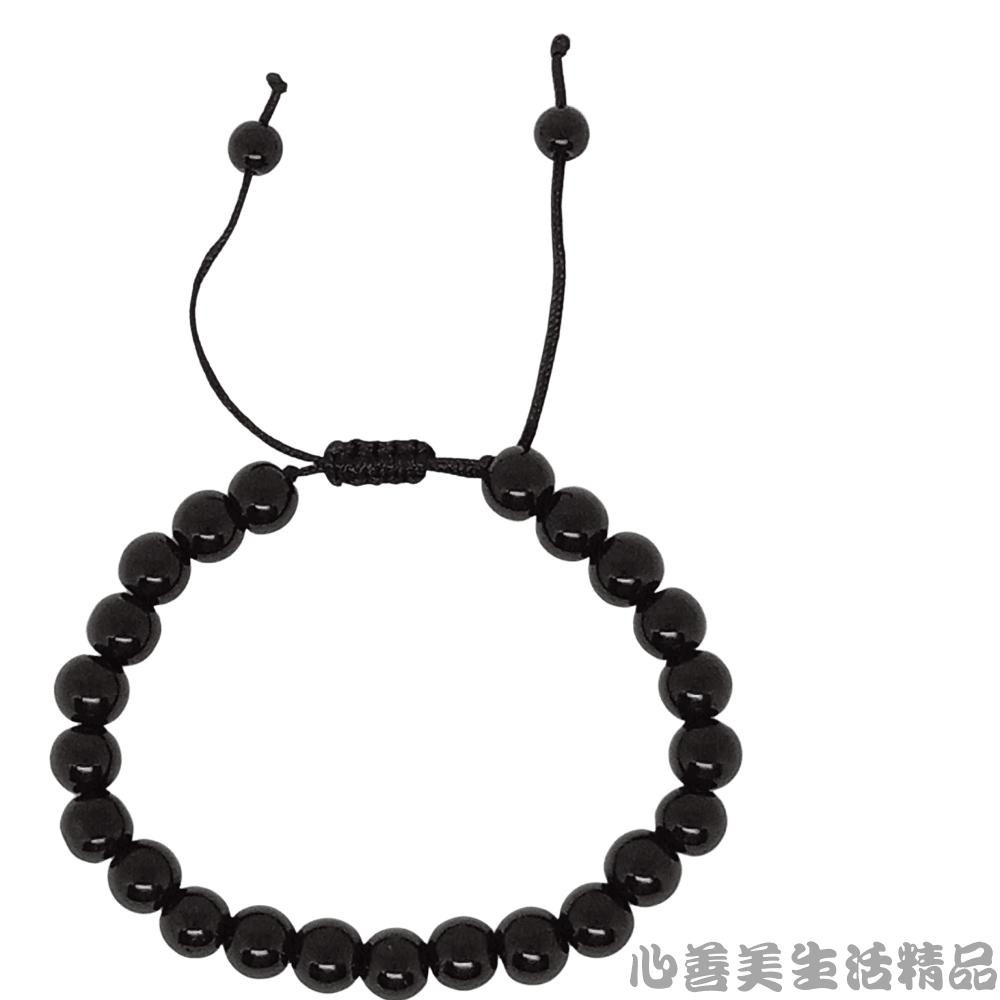 【台灣現貨】8mm天然黑曜石 黑曜石 手鍊 串珠手鍊 手珠 招財手鍊 防小人 避邪 編織繩自由調整寬度-細節圖5