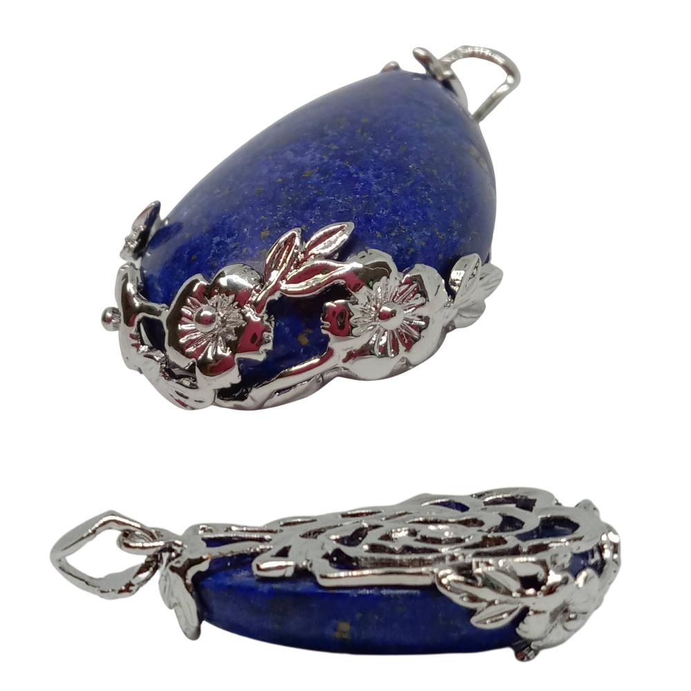 【台灣現貨】療癒之石-青金石 天然水晶水滴夾扣吊墜 贈鍊-細節圖4