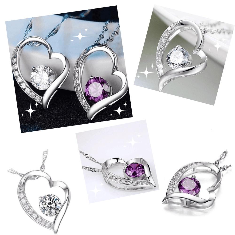 【台灣現貨】心形銀飾吊墜 閃閃瑞士鑽鑲嵌 含鍊整組賣(項鍊隨機出貨) 韓版-細節圖3