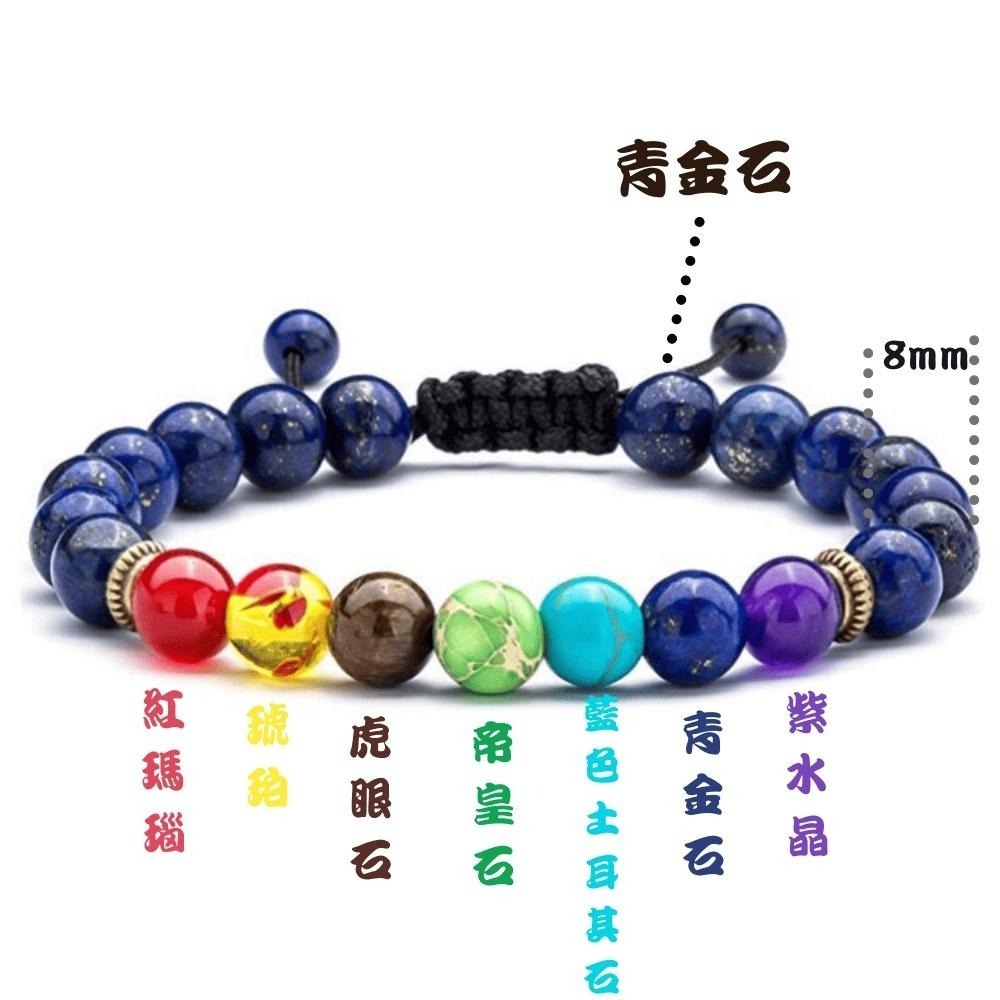 【台灣現貨】療癒首選~7脈輪水晶手鍊-青金石-細節圖2