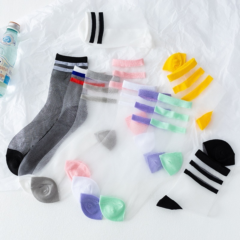 【廠家批發直售】秋季夏季春季 日系蠶絲襪 卡絲襪 透明水晶襪 黑白系玻璃絲襪 純色卡絲襪-細節圖2