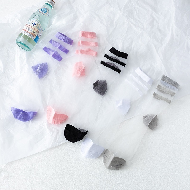 【廠家批發直售】秋季夏季春季 日系蠶絲襪 卡絲襪 透明水晶襪 黑白系玻璃絲襪 純色卡絲襪-細節圖3