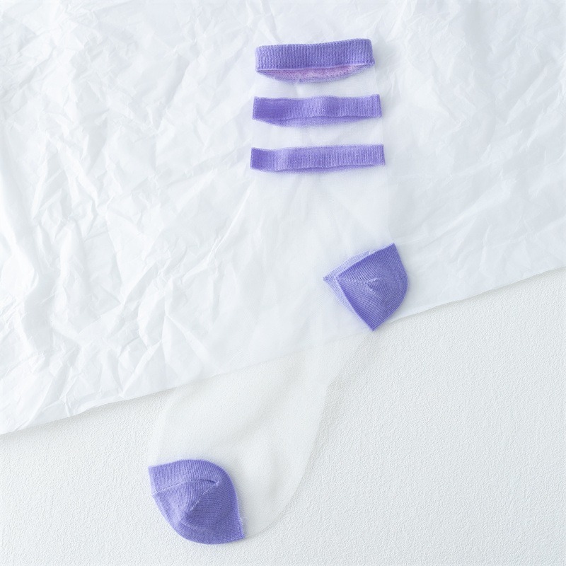 【廠家批發直售】秋季夏季春季 日系蠶絲襪 卡絲襪 透明水晶襪 黑白系玻璃絲襪 純色卡絲襪-細節圖8