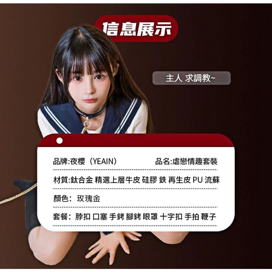 夜櫻 SM 金屬 玫瑰金 口塞 情趣皮鞭 情趣手銬 腳銬 脖銬 口枷 情趣十字扣 情趣8件套-細節圖5
