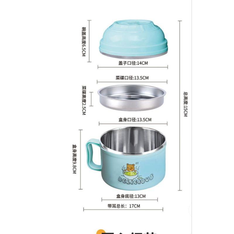 大容量加厚學生快餐杯不銹鋼防燙泡麵碗保温飯盒三件組1800cc-細節圖2
