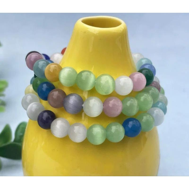 TINGMI小舖 七彩色貓眼石圓珠手串8MM-細節圖2