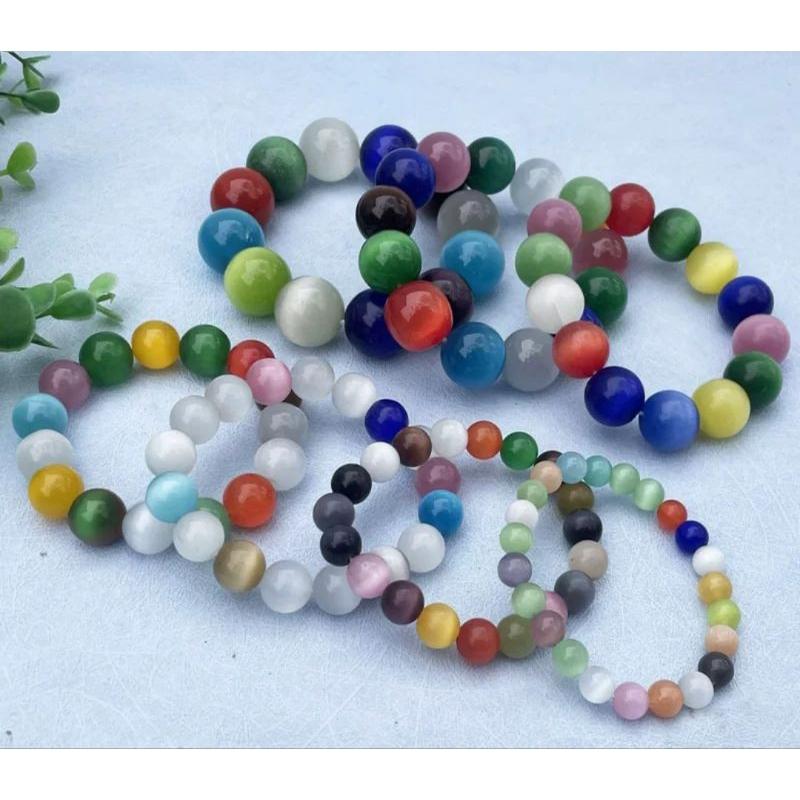 TINGMI小舖 七彩色貓眼石圓珠手串8MM-細節圖4