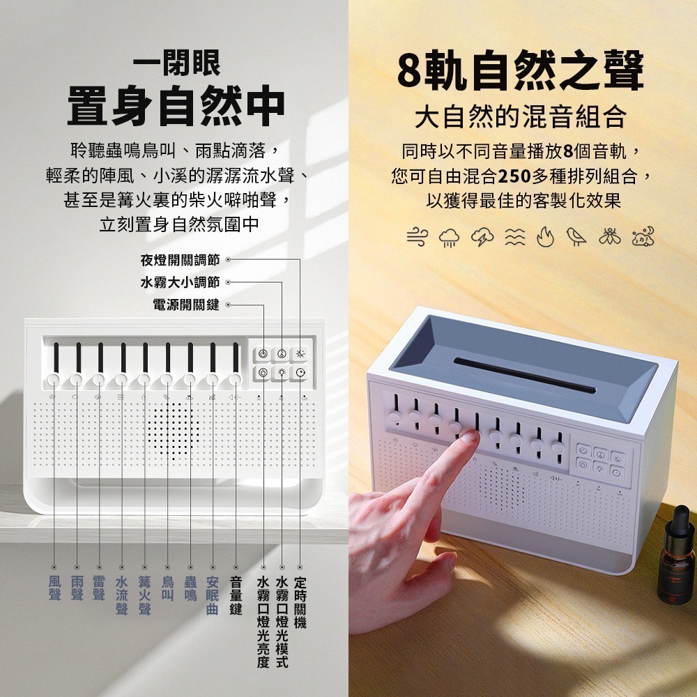 白噪音火焰香薰機 除噪助眠機 香氛機 8種情境選擇 精油水氧機 多功能香薰機 小夜燈 一機多用 好睡眠管家-細節圖4
