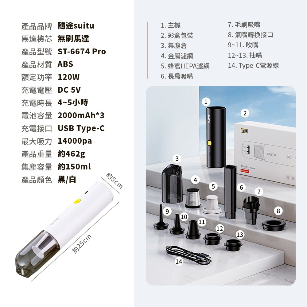 無線吸塵器組】 最新Suitu手持無線吸塵器 無線吸塵器 吸塵器 手持吸塵器 車用吸塵器 迷你吸塵器-細節圖9