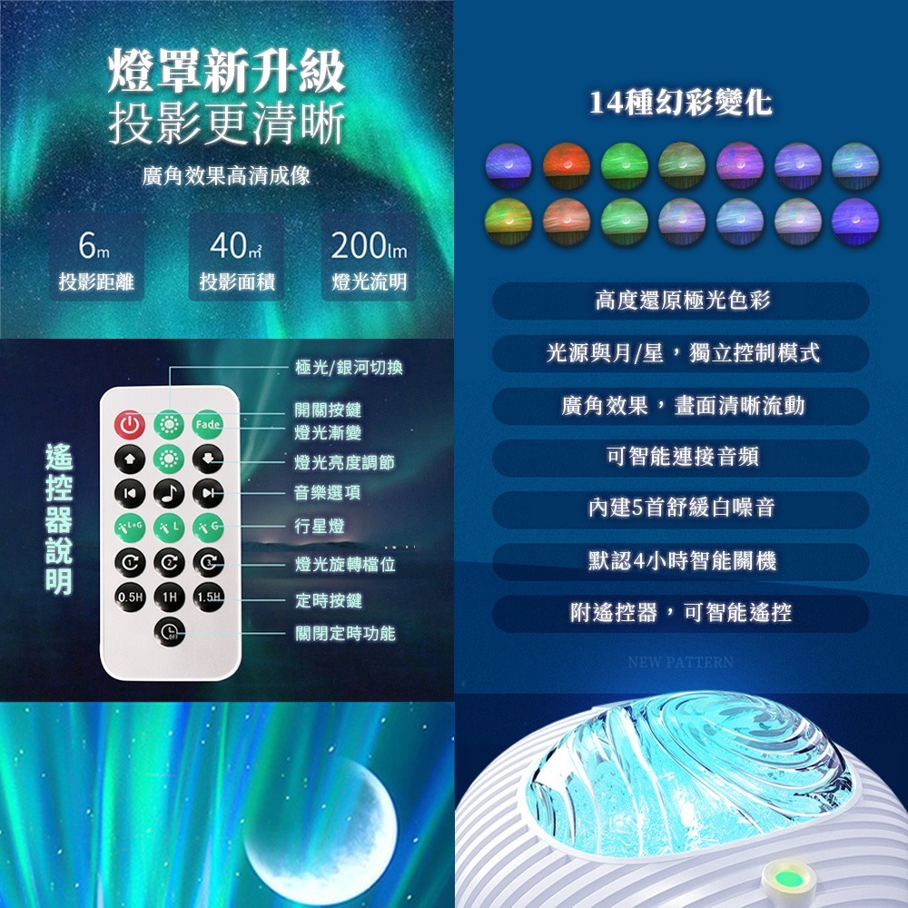 北極光 星空投影燈 小夜燈 星空燈 房間氣氛燈 助眠音樂星光燈 led夜燈 生日禮物 流動投影燈-細節圖5