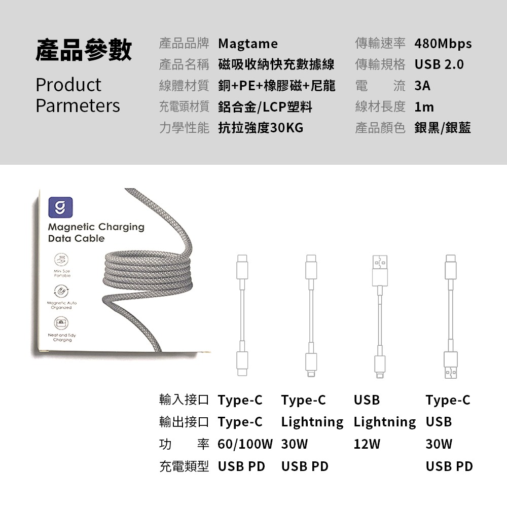 【Magtame】磁吸收納充電傳輸線 3A快充線 傳輸線 i15 USB to lightning 適用各款手機-細節圖9