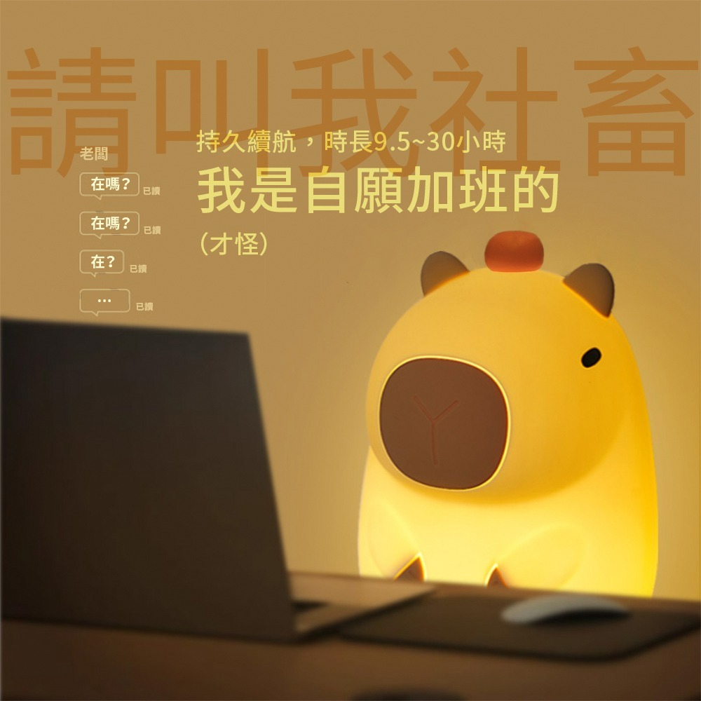 臺灣現貨 可愛水豚小夜燈💓卡皮巴拉小夜燈 水豚君 矽膠捏捏燈 USB氛圍燈 可愛LED小夜燈 伴睡燈 拍拍燈 捏捏燈-細節圖6